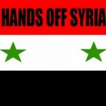 Syrische Fahne mit Aufschrift "Hands off Syria" Das gilt auch für das Wadi Barada